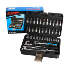 FIXTEC Hand Tools Set Adjustable Long Handle Ratchet Wrench 46pcs Car Repair Tool Kit
